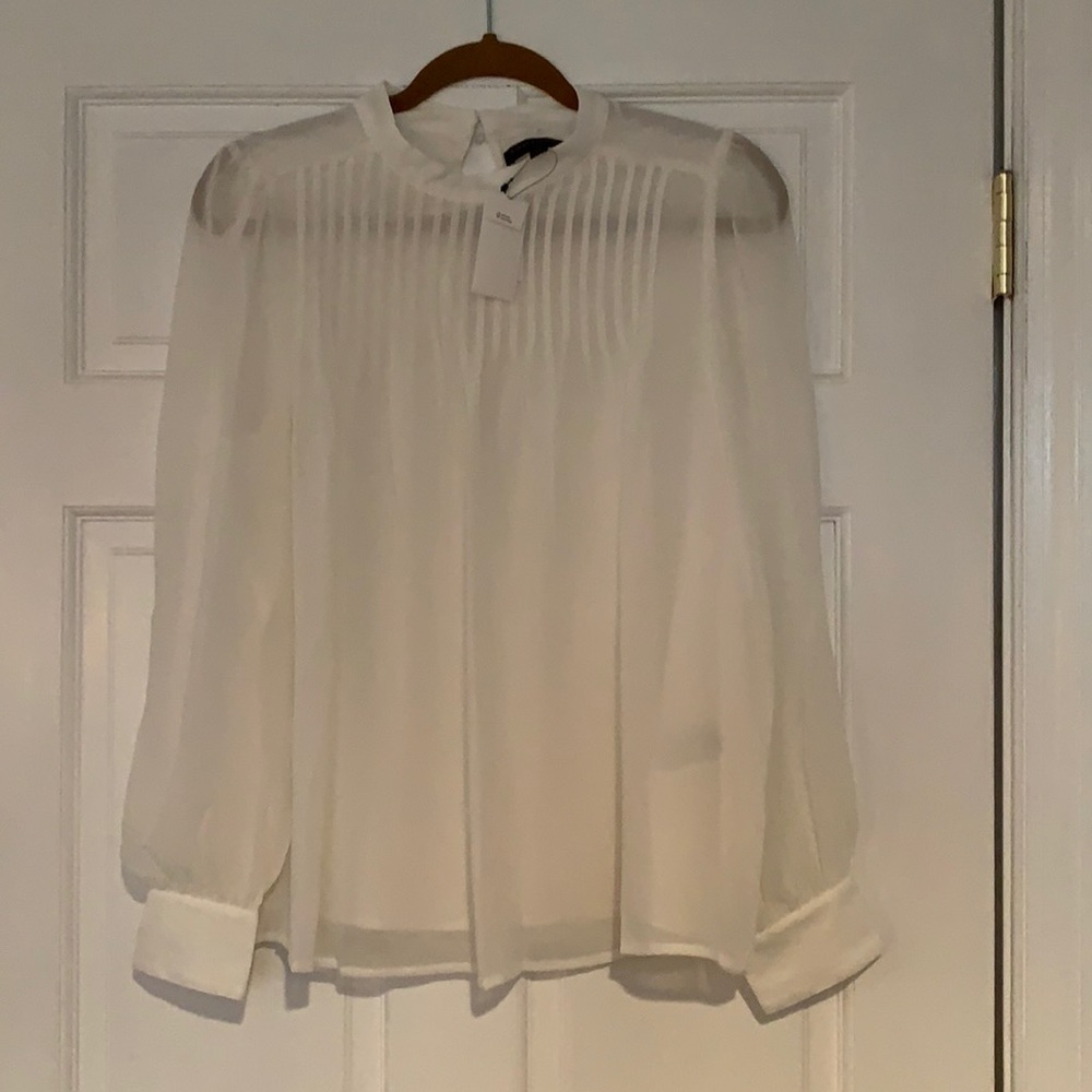 Pleated White Long Sleeve Blouse